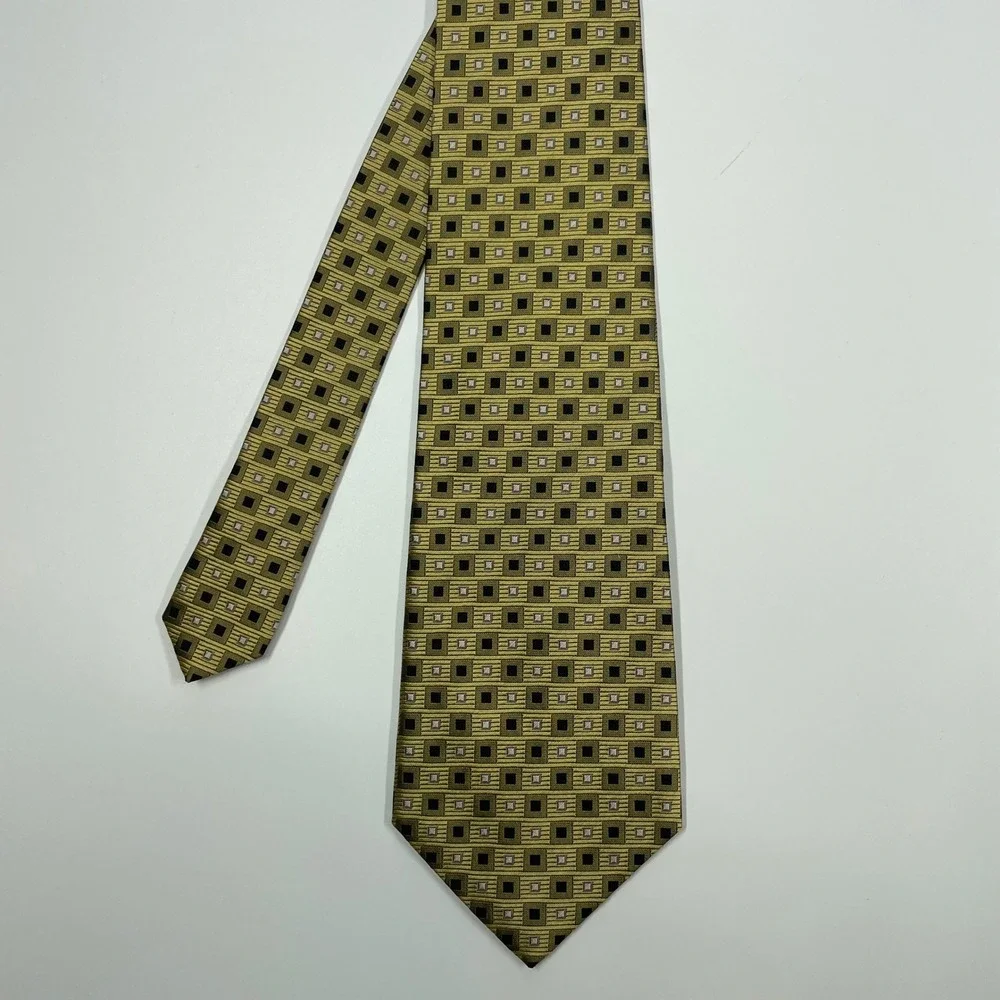 Pierre Cardin Gold Geometric Square Silk Necktie Mens One Size